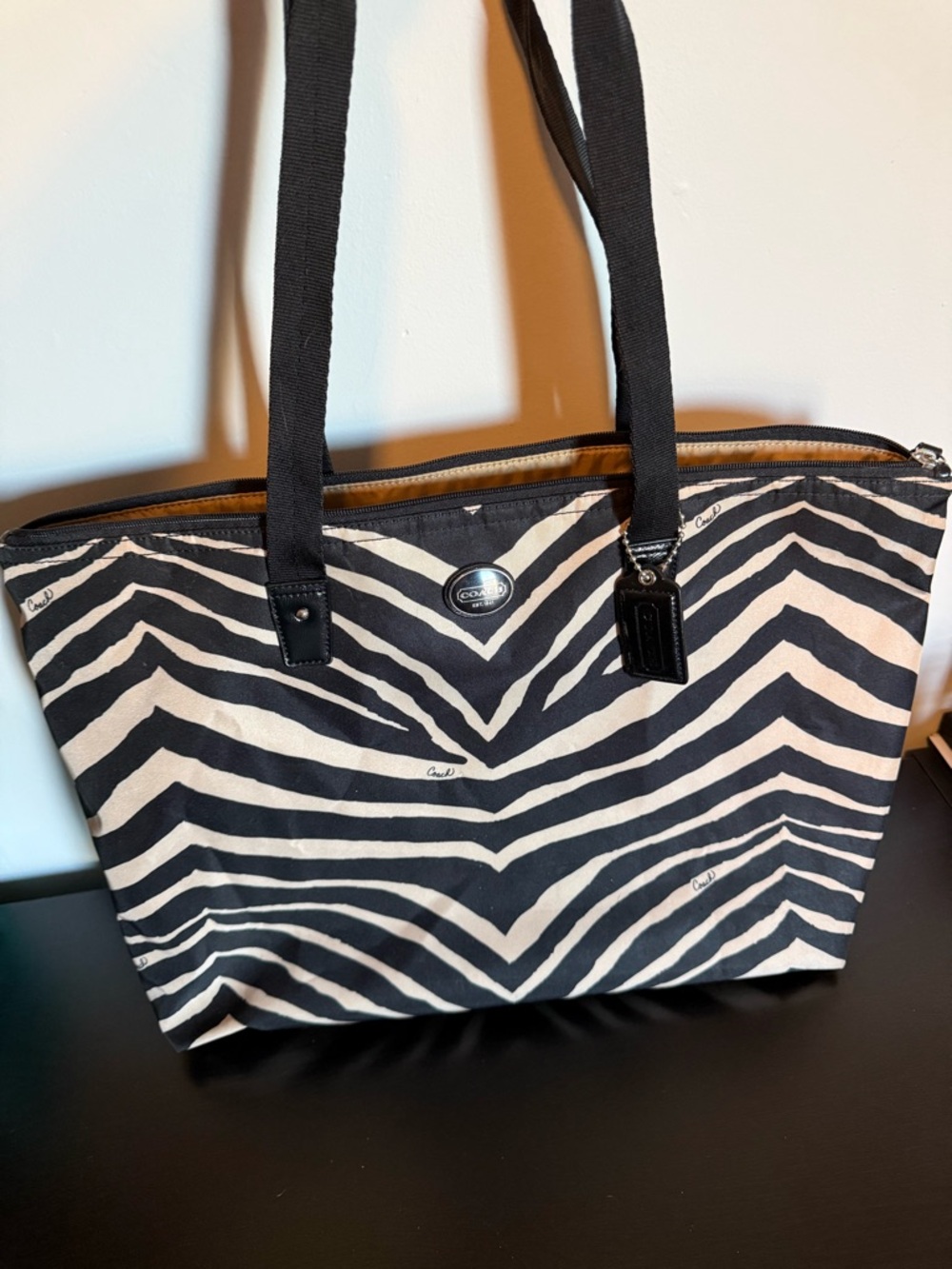 Coach Black and Cream Zebra-Print Canvas Tote